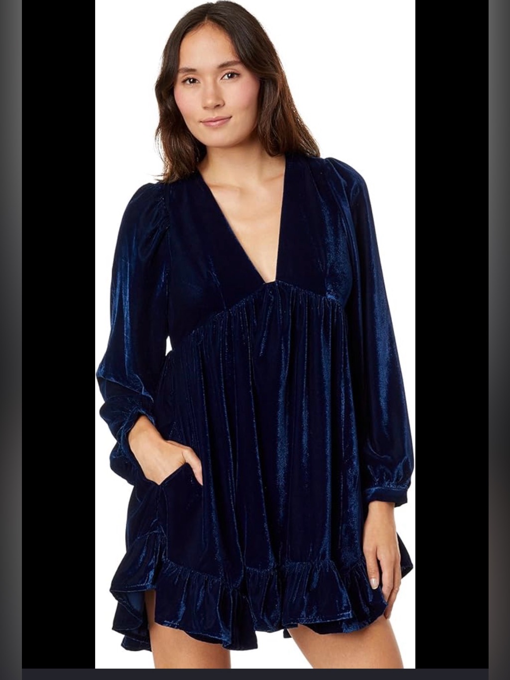 Free People Lrge Velvet Navy Blue Ruffle Dress